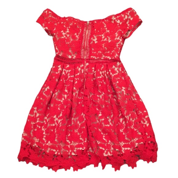 Francesca’s red lace off the shoulder dress size small - Picture 2 of 14